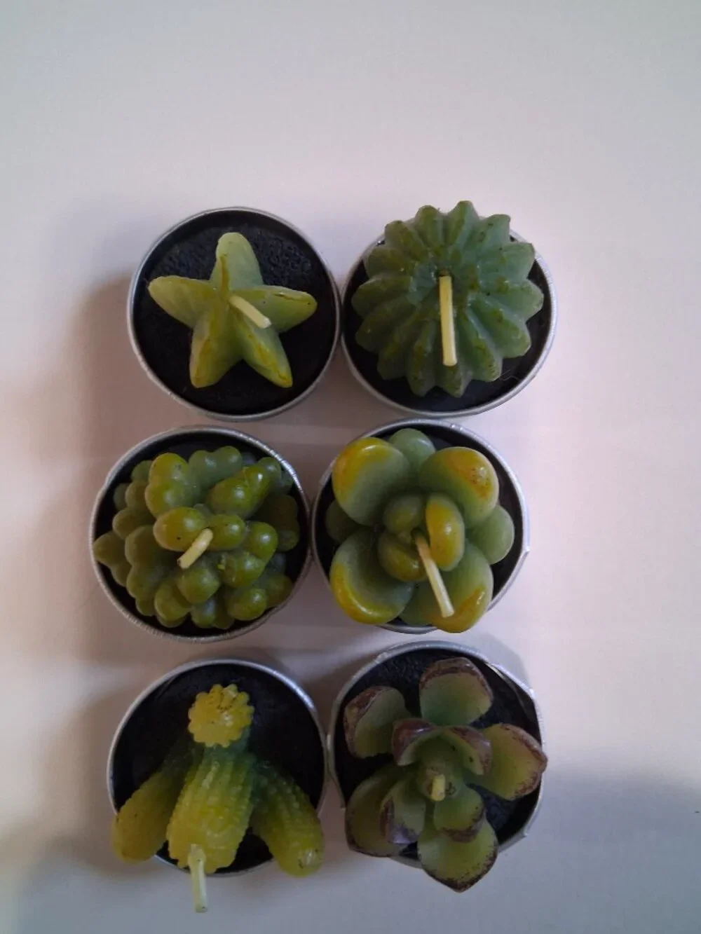Cactus Tealight Candles, 2 sets of 6 unique styles, 1 set in box, 1 not in box